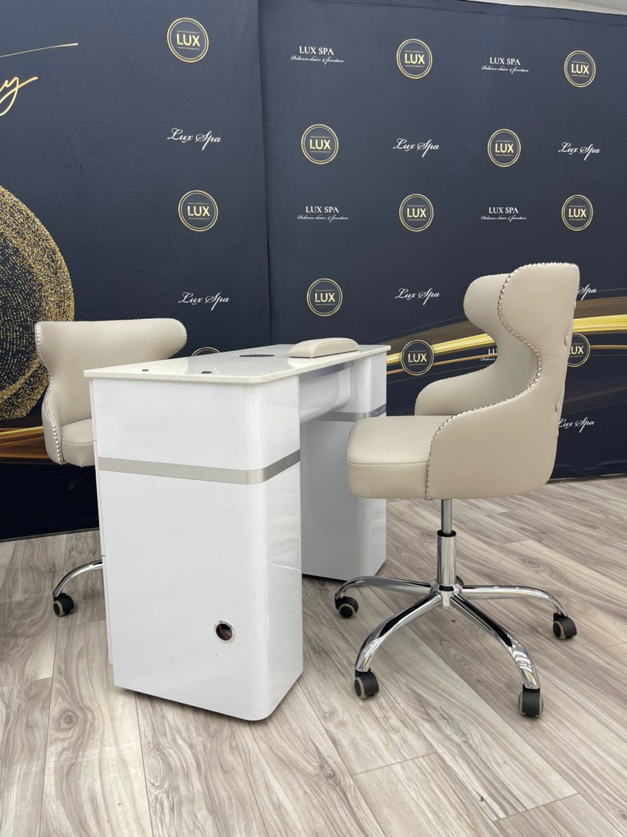 Manicure Nail Table w/ Build in Vacuum and Chairs Complete Luxury