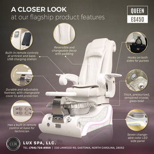 LUX Queen ES450 Pedicure Massage Spa Chair :: Open Box Condition :: 8 in stock